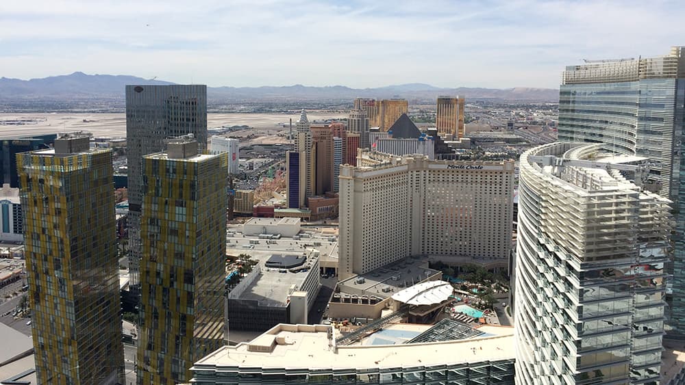 The view to the south of the strip, from the balcony of my Cosmopolitan room (2015)